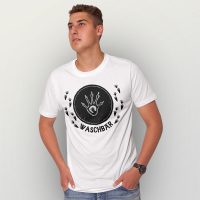 HANDGEDRUCKT „Trittsiegel Waschbär“ Männer T-Shirt reine Biobaumwolle (kbA)