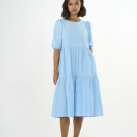 KnowledgeCotton Apparel Midi Kleid – Puff sleeve poplin dress – aus Bio-Baumwolle