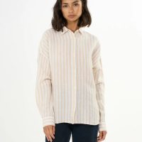KnowledgeCotton Apparel Linen Striped loose A-Shape Shirt
