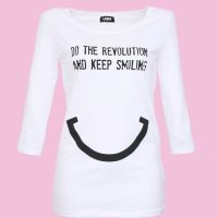 Lena Schokolade DO THE REVOLUTION AND KEEP SMILING – Sleeve Shirt weiss