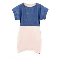The Driftwood Tales Sommerliches pinkes Kleid mit Jeans, Kurzarm,