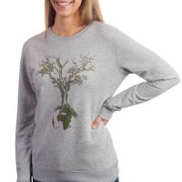 Life-Tree Sweater aus Biobaumwolle Fairwear für Damen „Weltenbaum“ in Heather Grey