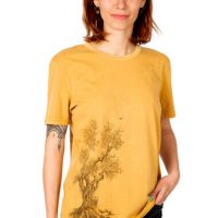 Life-Tree Shirt aus Biobaumwolle Fairwear für Damen „Olive Tree“ in Ocre Gelb