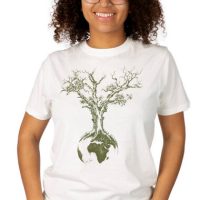 Life-Tree Shirt aus Biobaumwolle für Damen „Weltenbaum“ Stone Washed White